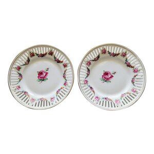 Pair of Vintage Pastry Dish Bavaria Germany Reticulated Small Plates Berry